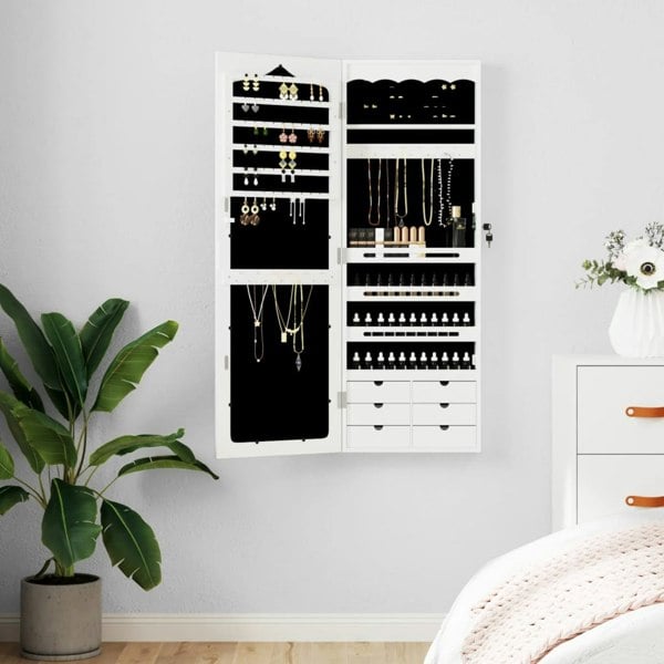 Berkfield Mirror Jewellery Cabinet Wall Mounted White 37.5x10x106 cm