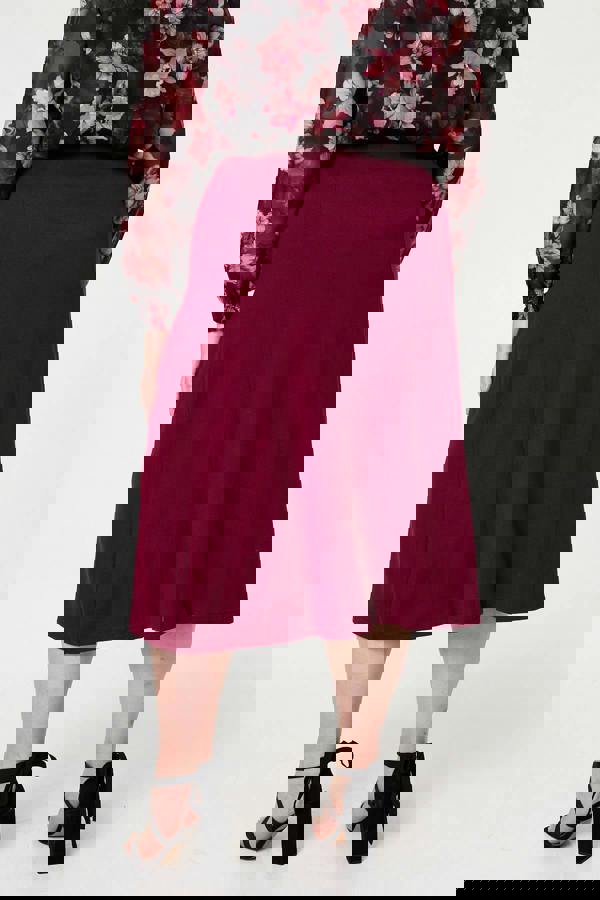 Red | Curve Button High Waist A-Line Midi Skirt