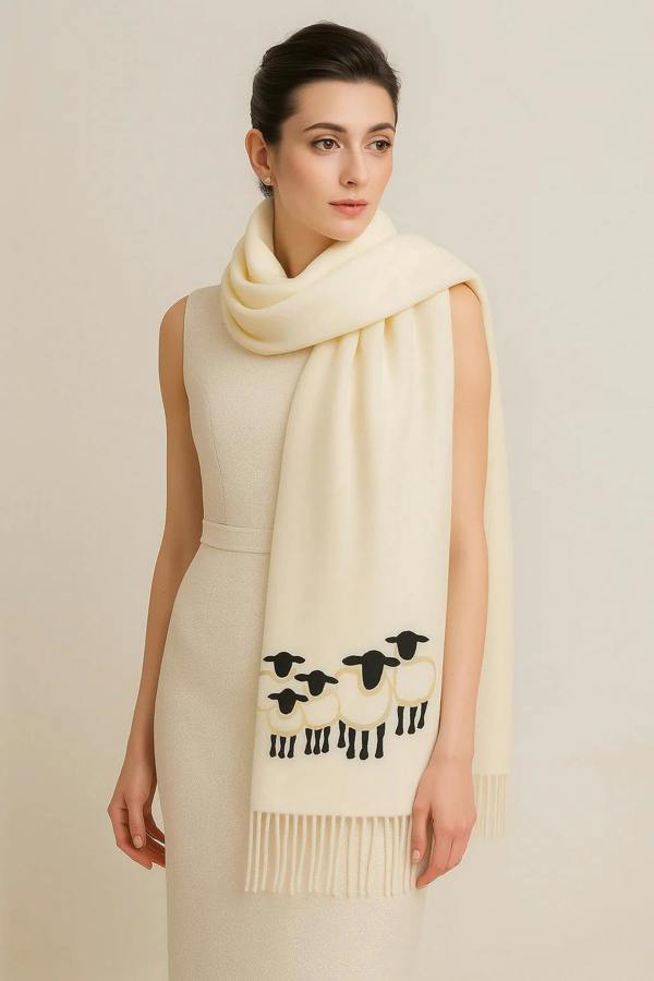 Art on Scarves Cashmere Feel Luxury Scarf Handprinted with Sheep