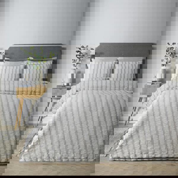 Catherine Lansfield So Soft Seersucker Stripe Duvet Cover Set Grey