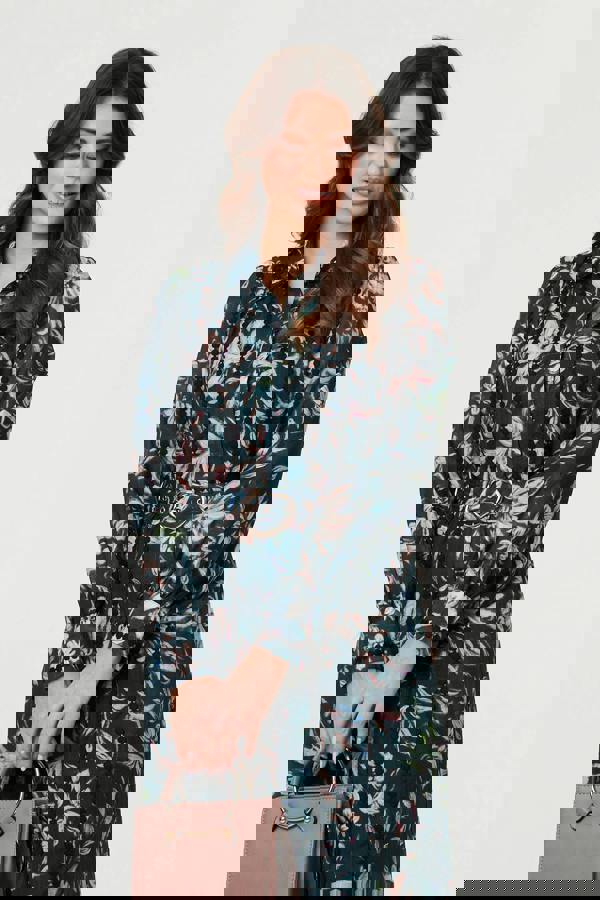 Green | Floral Lace Trim Belt Waist Maxi Dress