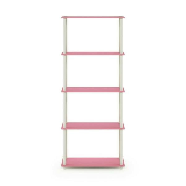 WALPLUS Minimalist Turn-N-Tube 5-Tier Multipurpose Shelf Display Rack, Pink/White for Living Room