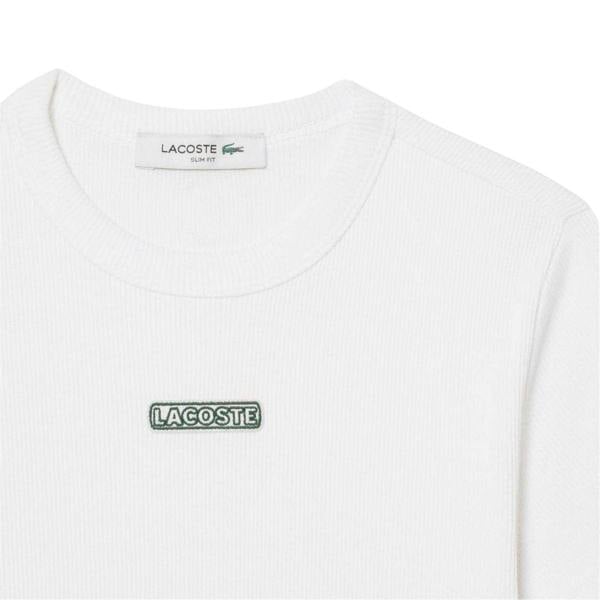 Lacoste Womens/Ladies Ribbed Crew Neck Slim T-Shirt - White - 
