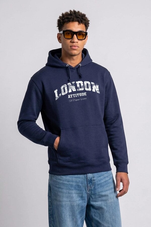 London Attitude Relaxed Fit Collegiate Graphic Hoodie in White