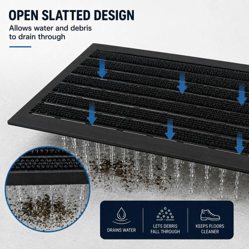 Nicoman Integrated Brush Strip Door Mat with Elevated Drainage Design
