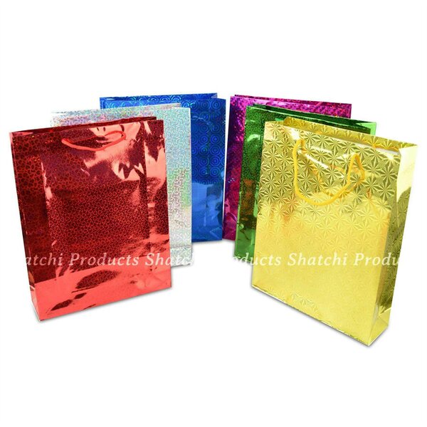 Shatchi Large Assorted Holographic Paper Gift Bags, Mixed Pack Sizes for Christmas and All Occasions - 12 Pack - Christmas gift bag