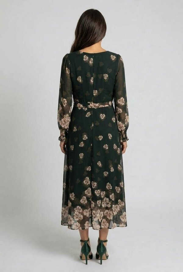 Izabel London Floral Layer Long Sleeve Midi Dress