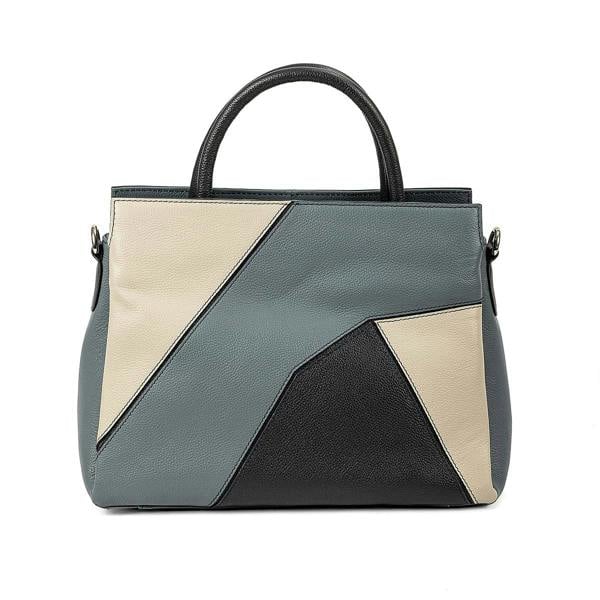 Pia Blue Colour Block Leather Top-Handle Bag with Silver Fittings