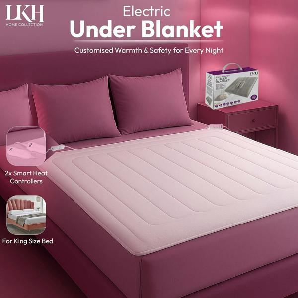 LKH HOME COLLECTION Electric Blanket Underblanket with 3 Heat Settings Dual Detachable Controller, Fast Heat-Up & Overheat Protection