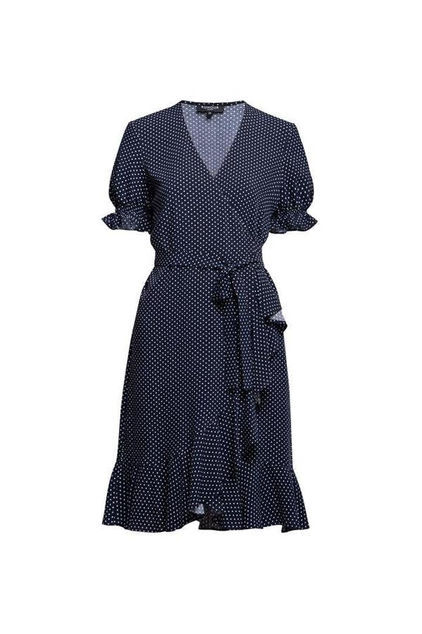 Rumour London Myla ruffled wrap dress with short sleeves in polka dot print