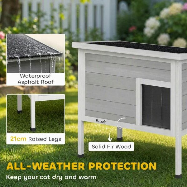 Outdoor Cat House, Insulated Cat Shelter with Insulated Liner, Waterproof Asphalt Roof, Escape Door, Opening Top
