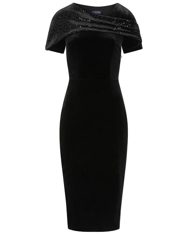 HotSquash Cape Bodycon Sequin Velvet Dress
