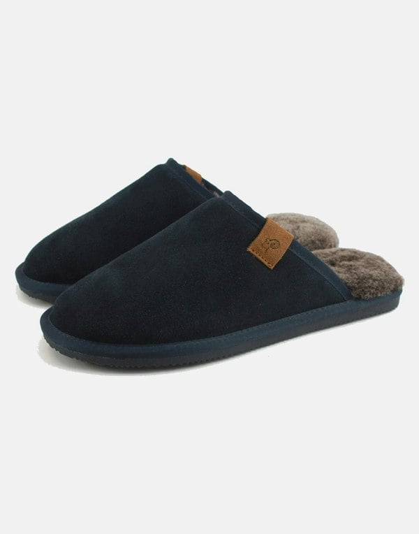 Men's Landy Sheepskin and Suede Slippers – Navy - British Boxers