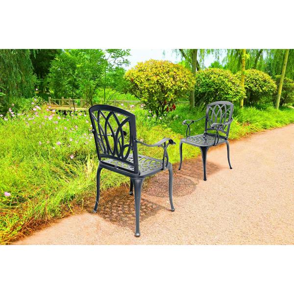 Homeology POSITANO 2-Large Garden and Patio Bistro Chairs with Armrests in Cast Aluminium Grey