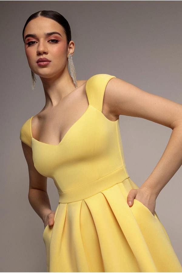 Scuba Foam Skater Midi Dress - Lemon DR4133