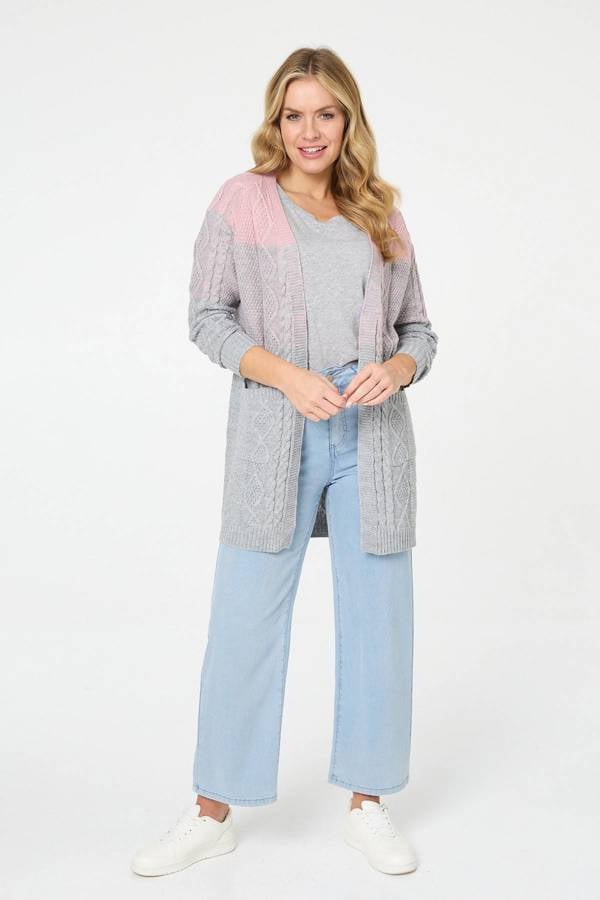 Izabel London Colour Block Textured Longline Cardigan
