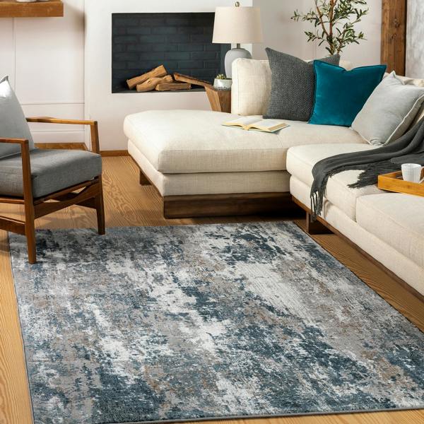 Livabliss Allegro-Abstract Blue Bleige Grey Modern Marble Rug