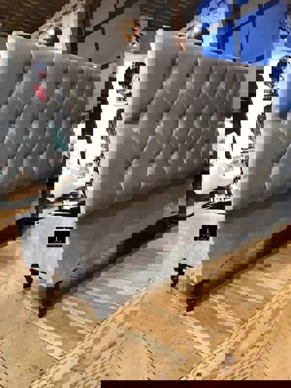 Silver Ottoman Coffee Table Storage Bench | Light Grey Chesterfield Footstool - ISTOOLS