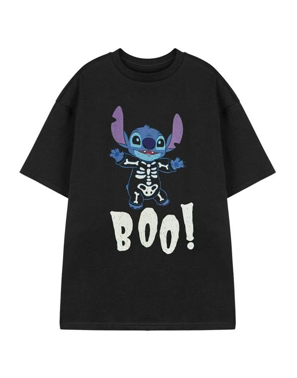 Disney Lilo & Stitch Womens Black Boo Short Sleeved T-Shirt