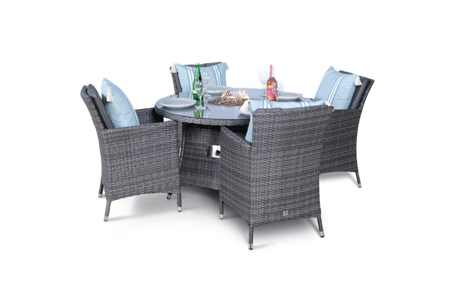 Giardino Savannah Fire Pit 4 Seater Round Rattan Dining Set