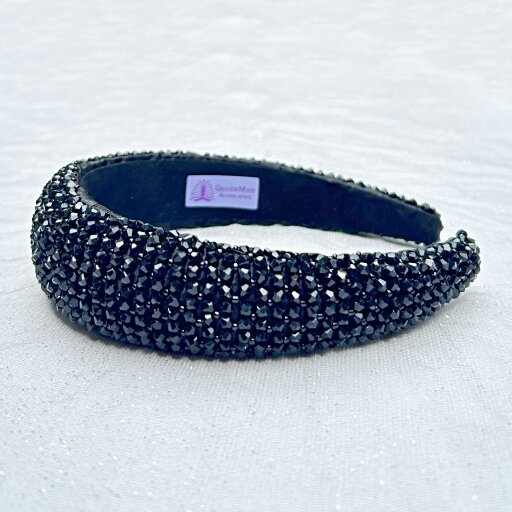 QueenMee Accessories Black Sparkly Headband Wide Beaded Hair Band