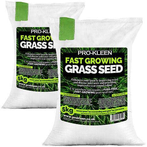ProKleen Pro-Kleen Fast Growing Grass Seed 2x 5Kg Covers Up to 600m2 Fast Growing Hard Wearing for New Lawns, Overseeding and Patch Repair