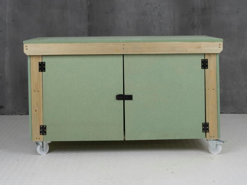 Arbor Garden Solutions Wooden UniMDF Moisture Resistant Workbench With Lockable Cupboard (V.9) With Wheels