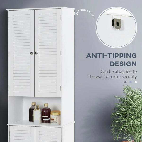 White bathroom cabinet with anti-tipping bracket and shutter doors