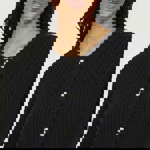 Brave Soul Black Round Neck Fisherman Knit Cardigan - Black Image 4