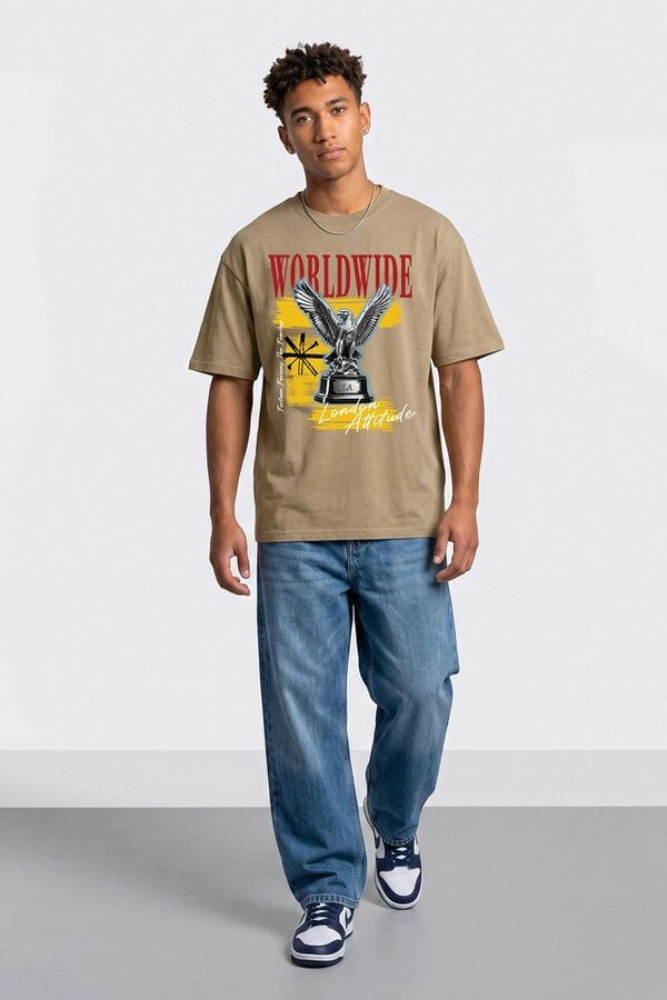 London Attitude Worldwide Eagle Oversized Heavyweight Graphic T-Shirt