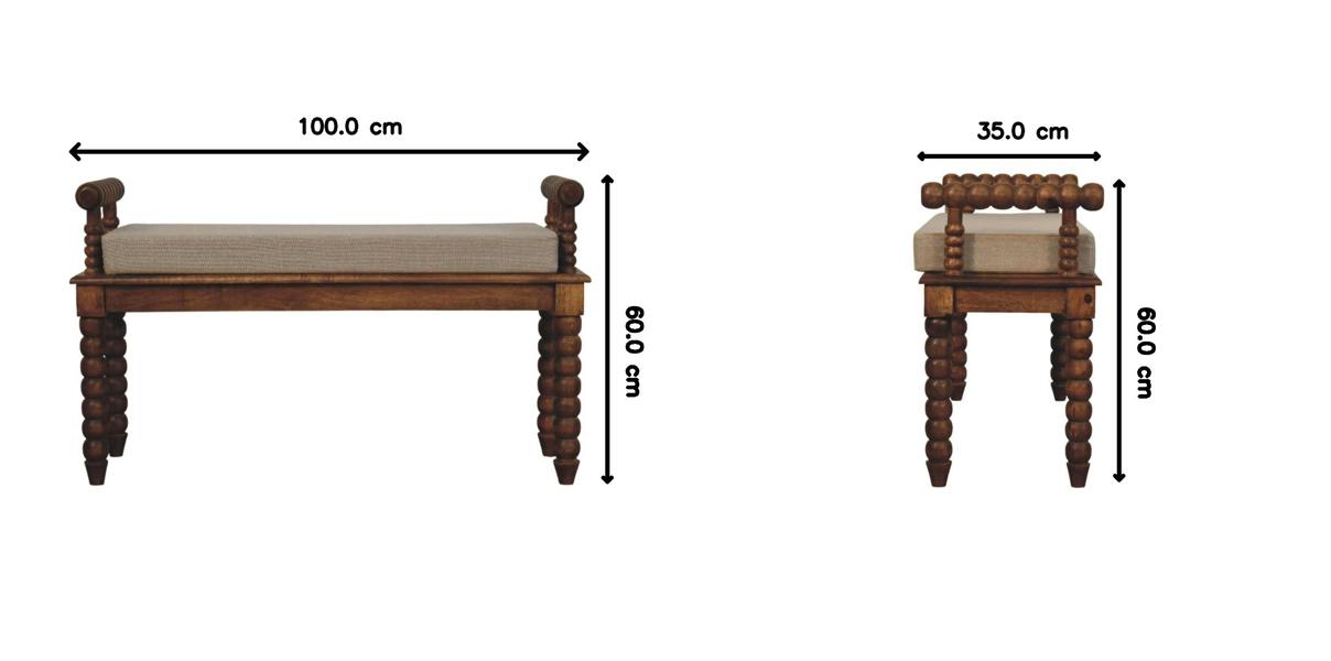 Artisan Furniture Solid Wood Spindle Amber Linen Bench