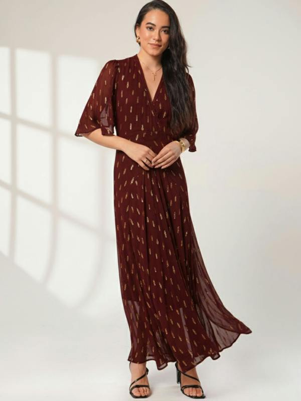 Rose & Nancy Talia Chocolate Berry Sparkle Maxi Dress