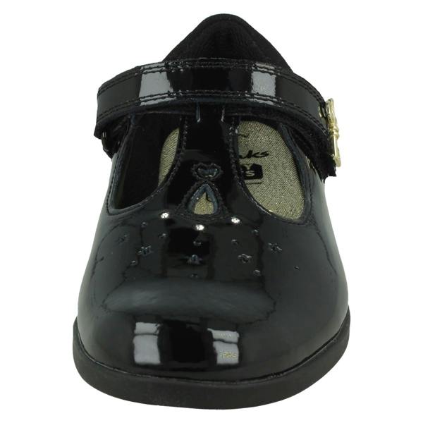 Clarks Girls Clarks Key Detail T-Bar School Shoes Lock Shine