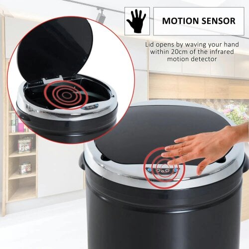 Bobobiy 50L Sensor Bin with Quiet Soft-Close Lid, Stainless Steel for Hygienic Kitchen, Black