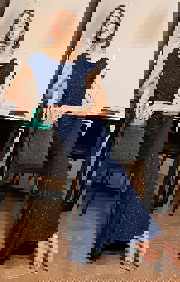 Alie Street London Cruise Cowl Neck Maxi Dress (Glitter Blue)