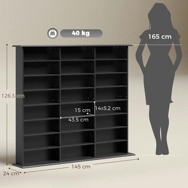 Bobobiy 1032 CD/594 DVD Storage Unit, Blu-ray Media Storage Shelf with 24 Compartments and 18 Adjustable Shelves, Black