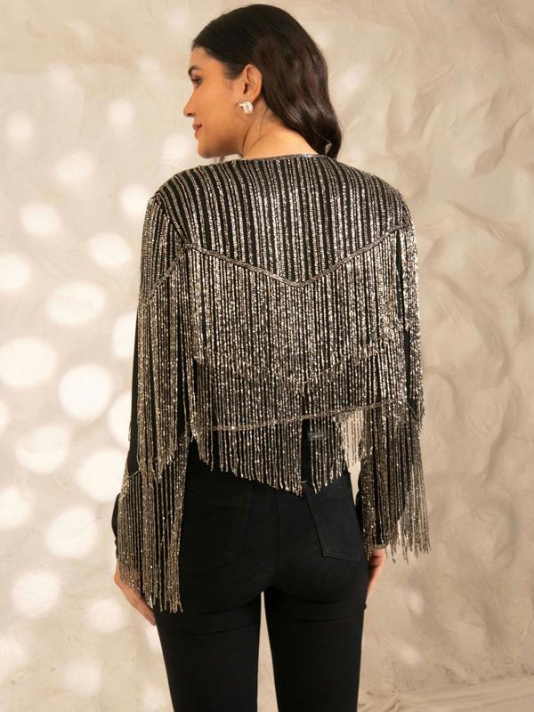 Rose & Nancy Scarlett Black Silver Fringe Jacket