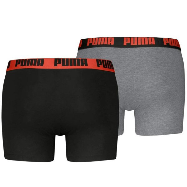 Puma 2-Pack Basic Boxer Briefs, Black/Grey w/ fierce red
