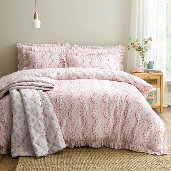 Cath Kidston Spitalfield Silk Stripe Reversible Cotton Duvet Cover Set Pink