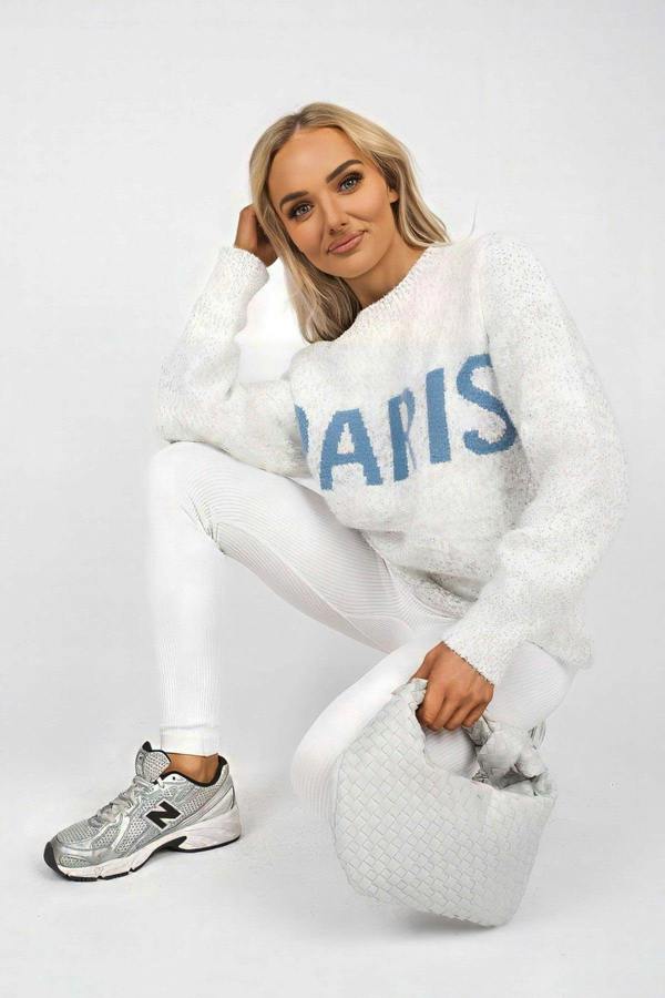 Jalina Long Sleeve Oversized Knitted Jumper With Paris Slogan - Orange