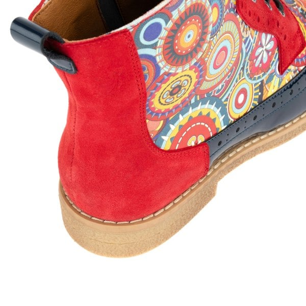 Embassy London Hatter - Red Navy - Women's leather ankle boot with laces and zip