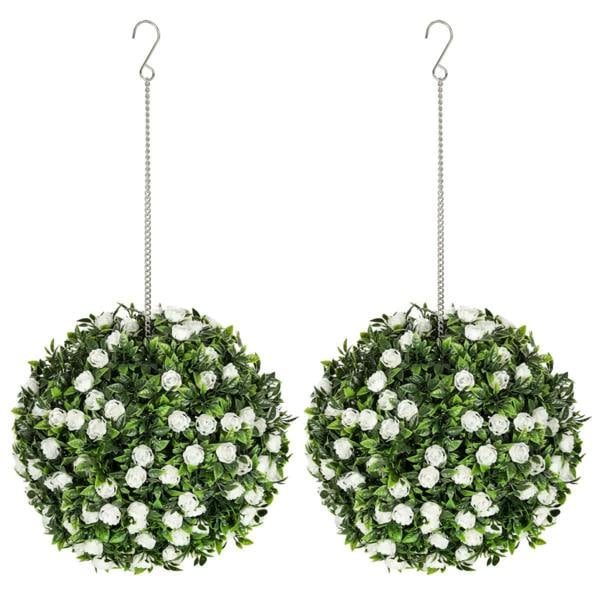 Dyzi Set of 2 Artificial Rose Topiary Balls 28cm Hanging Faux Plants