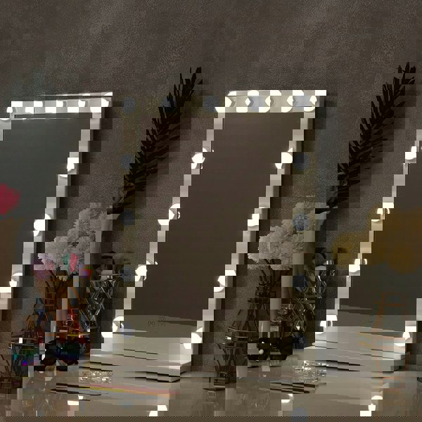 Hollywood Style Lighted Rectangular Makeup Mirror with Base LED Make Up Mirrors Living and Home