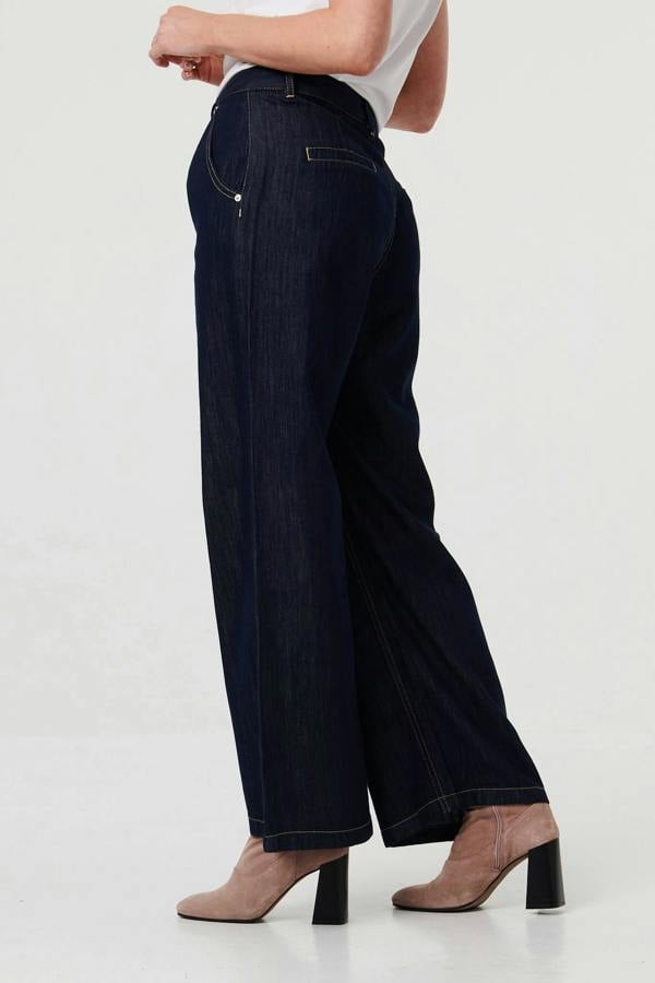 Black | High Waist Pleat Front Wide Leg Jeans