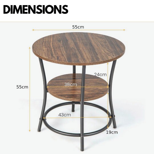 Rafaelo Mobilia Industrial Round Coffee Table With 2 Shelves