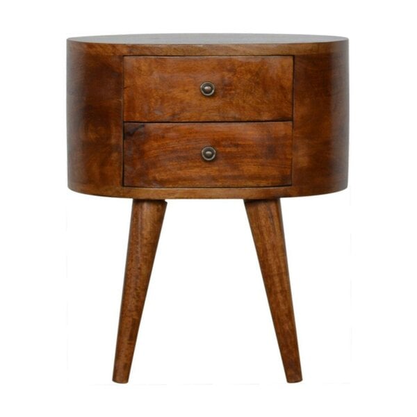 Wyld Haus Brescia Chestnut Mango Wood Oval Bedside Table 2 Drawers