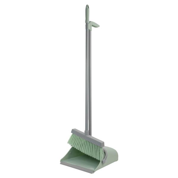 JVL Long Handle Lobby Dust Pan And Brush Set - Green