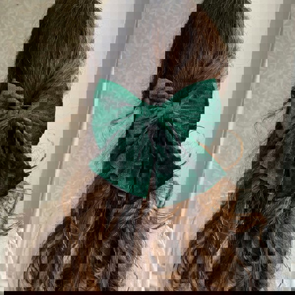 green hair bow velvet bow hair clip hair half up