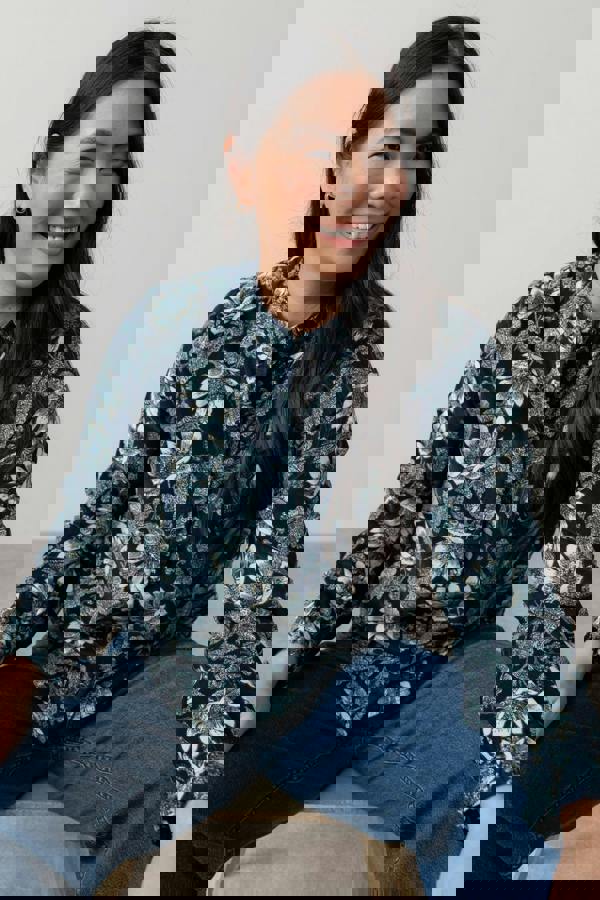 Rachel Cotton Pincord Frill Blouse Navy | Lily and Me Clothing