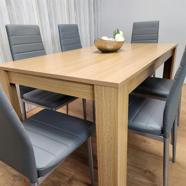 Kosy Koala Dining Set of 6 Dining Table and 6 Grey Faux leather Chairs Dinig Room Furniture